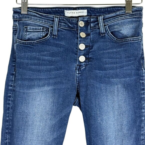 Flying Monkey Button-Front Skinny Jeans Sz 26 Dark Wash Denim - Picture 2 of 9